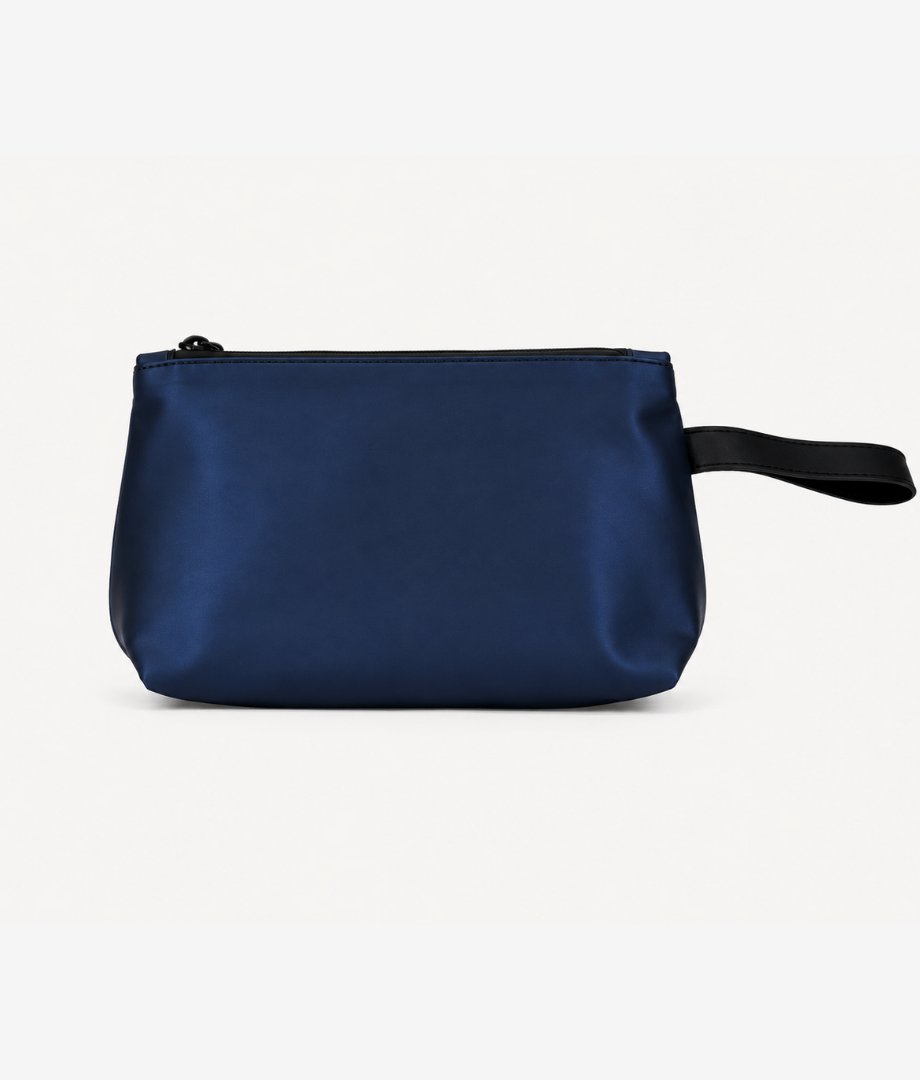 Waterproof blue pouch with a strap on a white background