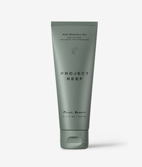 Green tube of Project Reef Aloe Recovery Gel on a white background