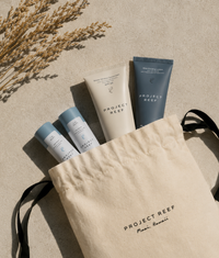 Project Reef sun care products on a beige background 